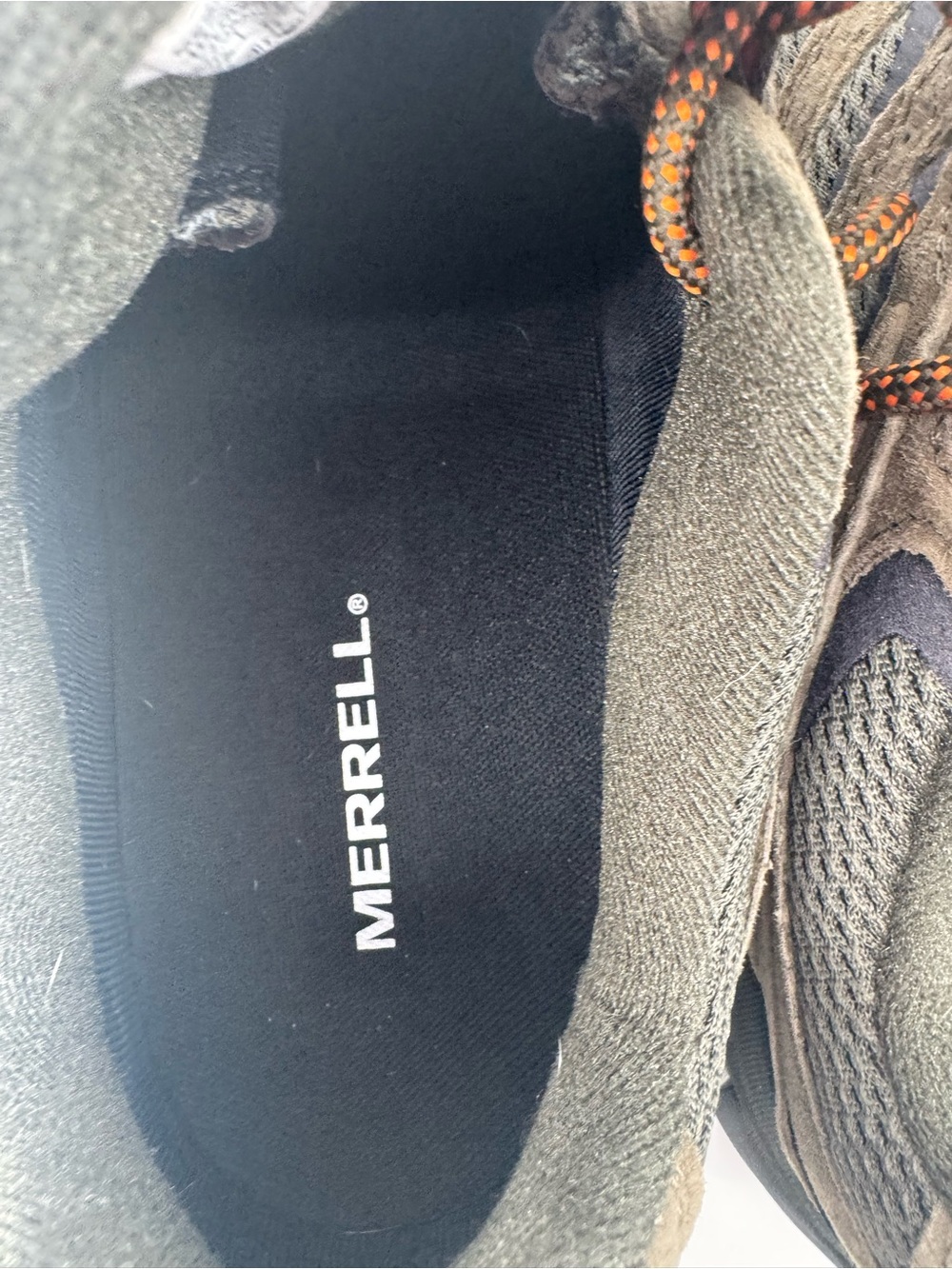 Merrell men’s Moab Gore Tex Gray with Orange hiking shoes wide size 10W like new - Picture 6 of 11